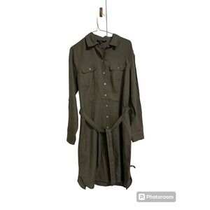 Saks Fifth Avenue Womens S 100% Linen‎ Coat Dress Belted Button Up Long Sleeve